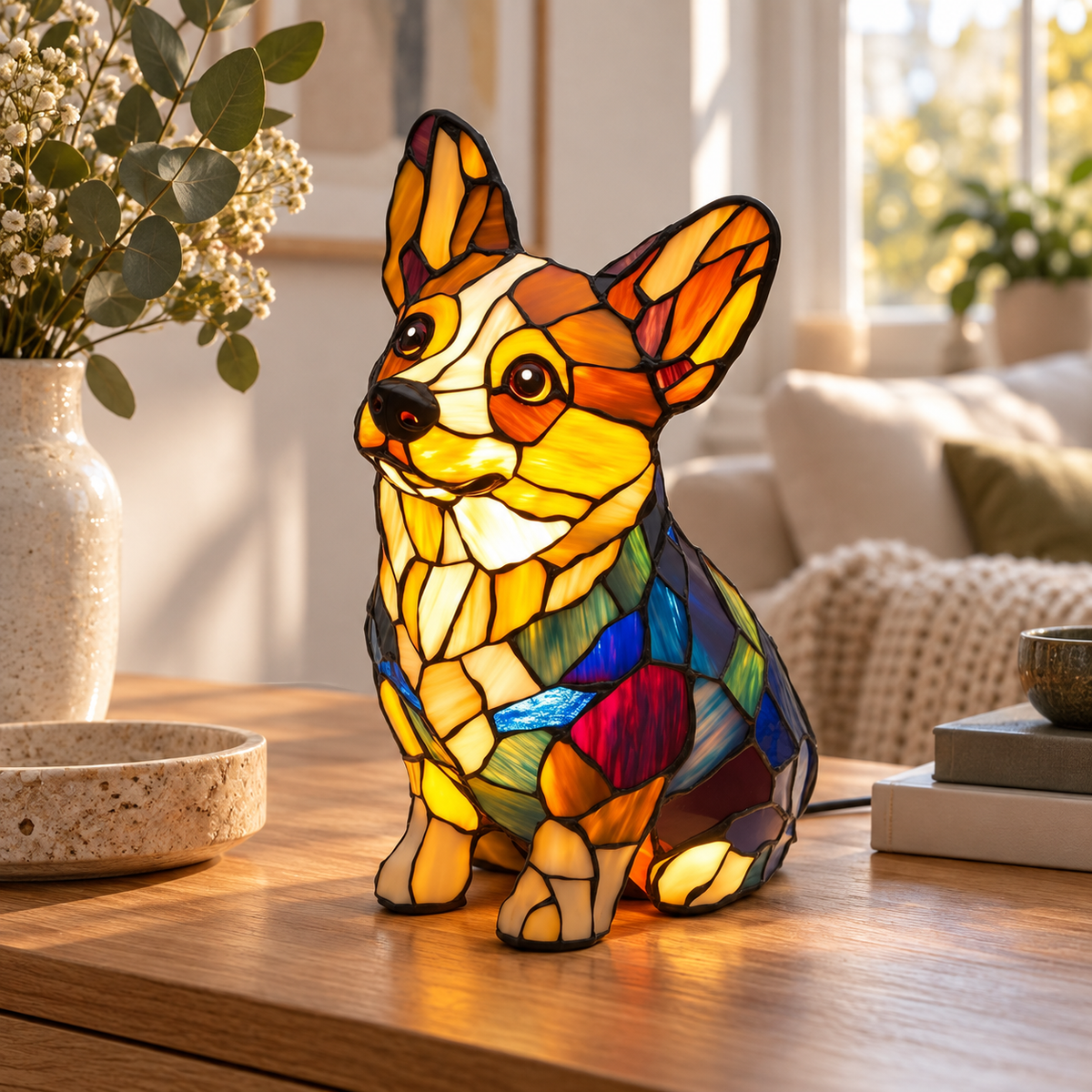 Glasleuchte Dackel Mosaik — Sitzhaltung Corgi