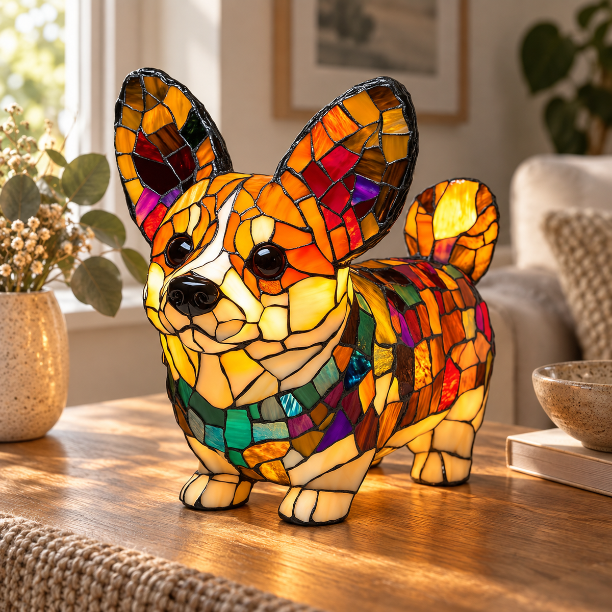 Glasleuchte Dackel Mosaik — Corgi in stehender Haltung