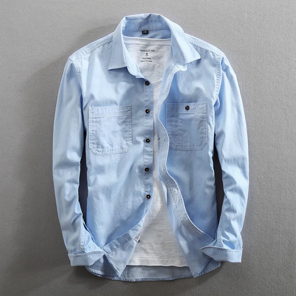 Herren Baumwollhemd Freizeithemd | Lässiges Langarm Hemd mit Brusttaschen [ Herrenkollektion - Hemden - Langarmhemden ] 28 - Herren Baumwollhemd Freizeithemd Gratti Paris Blau S 