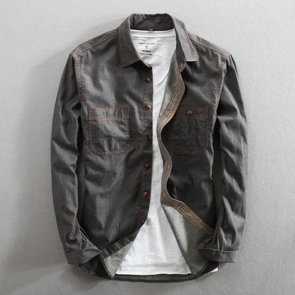Herren Baumwollhemd Freizeithemd | Lässiges Langarm Hemd mit Brusttaschen [ Herrenkollektion - Hemden - Langarmhemden ] 28 - Herren Baumwollhemd Freizeithemd Gratti Paris Schwarz S 