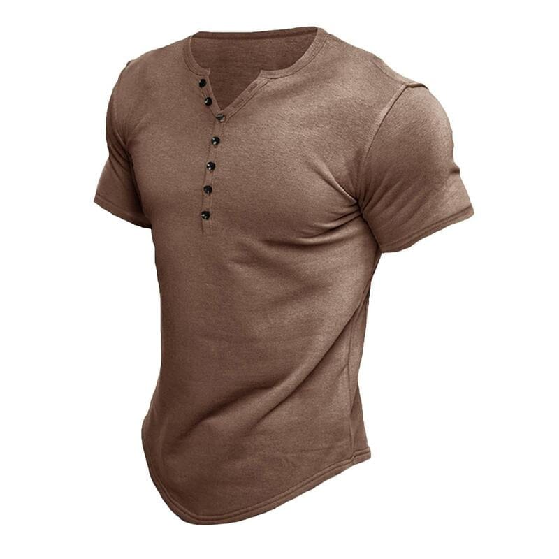 Herren Henley Shirt Kurzarm | Slim Fit T-Shirt mit Knopfleiste blau [ Herrenkollektion - Frühling & Sommer '25 - Hemden ] 67 - Herren Henley Shirt Kurzarm Gratti Paris Braun XS 