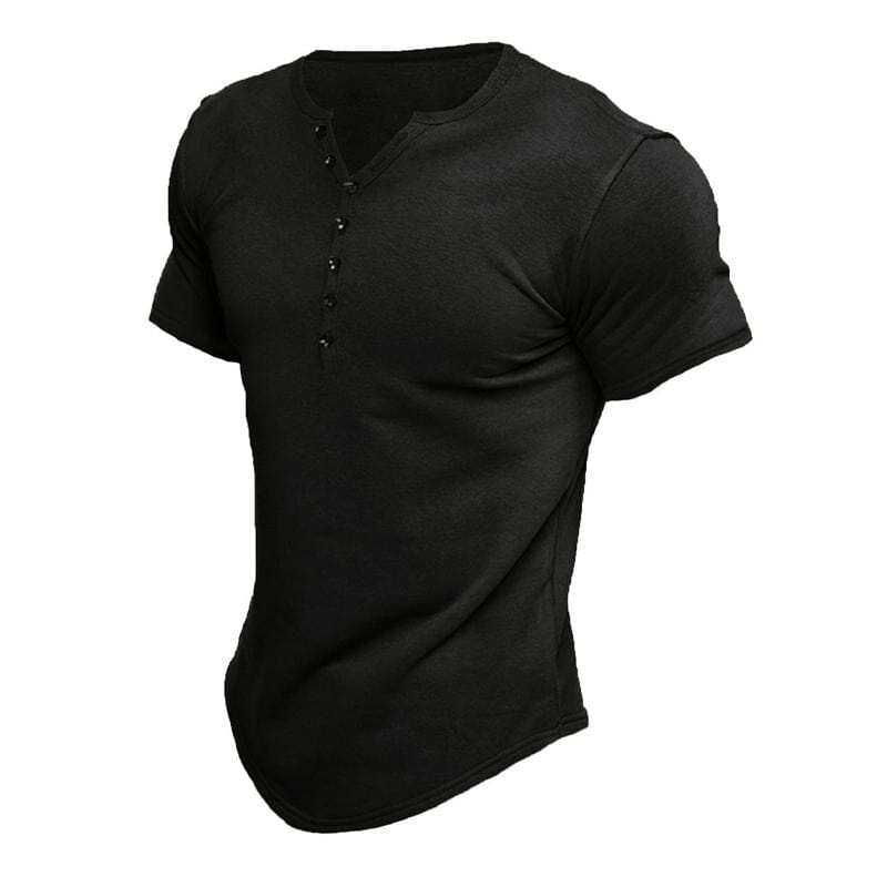 Herren Henley Shirt Kurzarm | Slim Fit T-Shirt mit Knopfleiste blau [ Herrenkollektion - Frühling & Sommer '25 - Hemden ] 67 - Herren Henley Shirt Kurzarm Gratti Paris Schwarz XS 