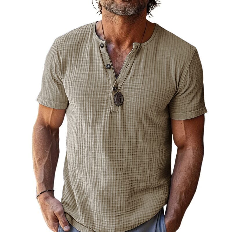 Herren Henley Shirt Kurzarm Waffelstruktur | Slim Fit Muskelshirt grau [ Herrenkollektion - Frühling & Sommer '25 - Hemden ] 76 -Herren Henley Shirt Kurzarm Waffelstruktur Gratti Paris 