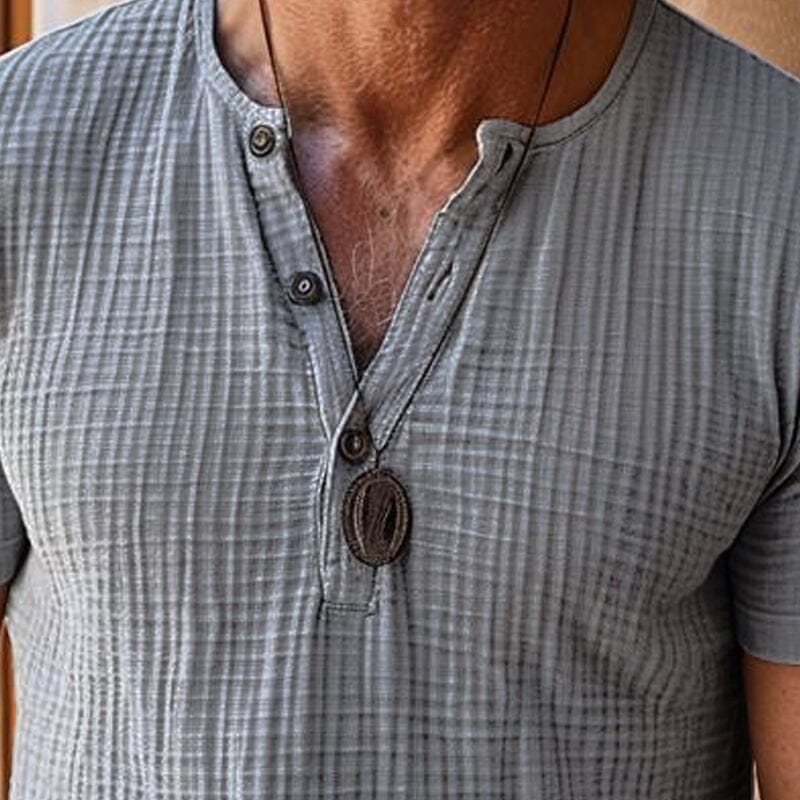 Herren Henley Shirt Kurzarm Waffelstruktur | Slim Fit Muskelshirt grau [ Herrenkollektion - Frühling & Sommer '25 - Hemden ] 76 -Herren Henley Shirt Kurzarm Waffelstruktur Gratti Paris 