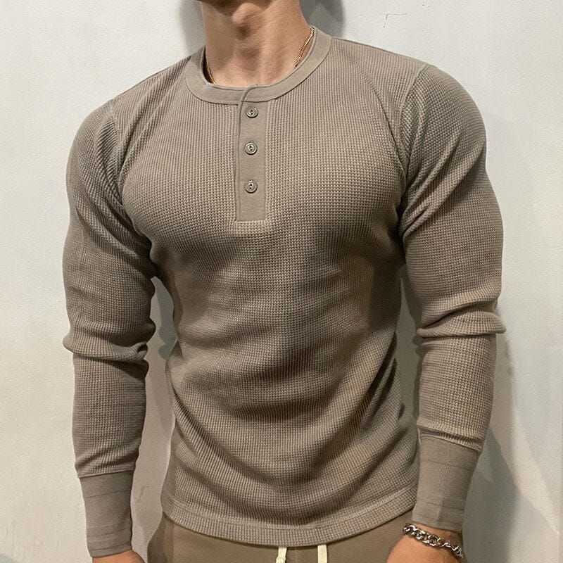 Herren Henley Shirt Langarm | Muskelshirt Slim Fit Waffelstruktur [ Herrenkollektion - Hemden - Langarmhemden ] 51 - Herren Henley Shirt Langarm Gratti Paris 