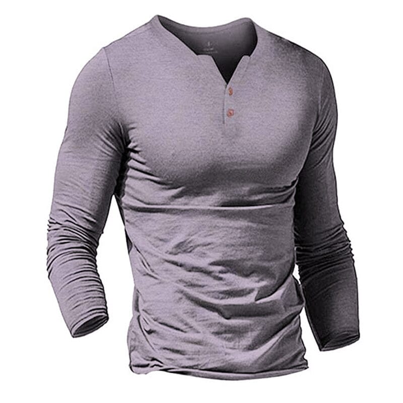 Herren Henley Shirt langarm Slim Fit | Muskelshirt mit Knopfleiste schwarz [ Herrenkollektion - Hemden - Langarmhemden ] 64 - Herren Henley Shirt langarm Slim Fit Gratti Paris Blau S 