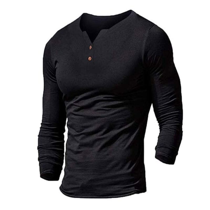 Herren Henley Shirt langarm Slim Fit | Muskelshirt mit Knopfleiste schwarz [ Herrenkollektion - Hemden - Langarmhemden ] 64 - Herren Henley Shirt langarm Slim Fit Gratti Paris Schwarz S 