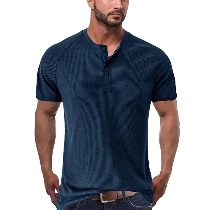 Herren Henley Shirt mit Waffelstruktur | Muskelshirt Raglan Kurzarm [ Herrenkollektion - Frühling & Sommer '25 - Hemden ] 73 - Herren Henley Shirt mit Waffelstruktur Gratti Paris 