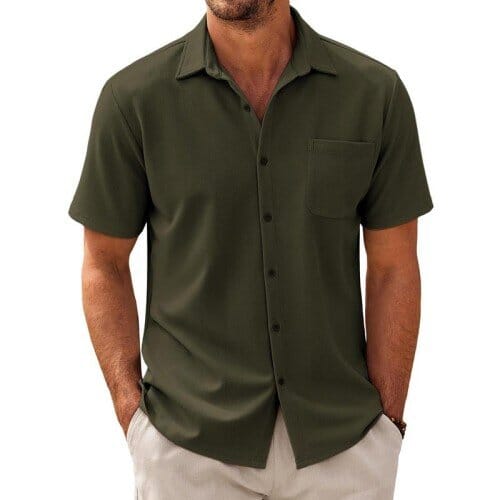 Herren Kurzarmhemd Freizeithemd | Lässiges Sommerhemd mit Brusttasche grau [ Herrenkollektion - Frühling & Sommer '25 - Hemden ] 77 - Herren Kurzarmhemd Freizeithemd Gratti Paris Armeegrün S 
