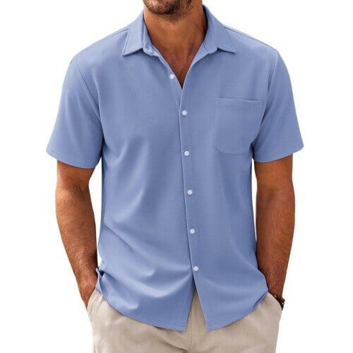 Herren Kurzarmhemd Freizeithemd | Lässiges Sommerhemd mit Brusttasche grau [ Herrenkollektion - Frühling & Sommer '25 - Hemden ] 77 - Herren Kurzarmhemd Freizeithemd Gratti Paris Blau S 