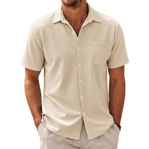 Herren Kurzarmhemd Freizeithemd | Lässiges Sommerhemd mit Brusttasche grau [ Herrenkollektion - Frühling & Sommer '25 - Hemden ] 77 - Herren Kurzarmhemd Freizeithemd Gratti Paris Khaki S 
