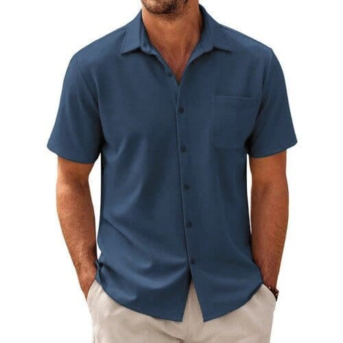 Herren Kurzarmhemd Freizeithemd | Lässiges Sommerhemd mit Brusttasche grau [ Herrenkollektion - Frühling & Sommer '25 - Hemden ] 77 - Herren Kurzarmhemd Freizeithemd Gratti Paris Marineblau S 