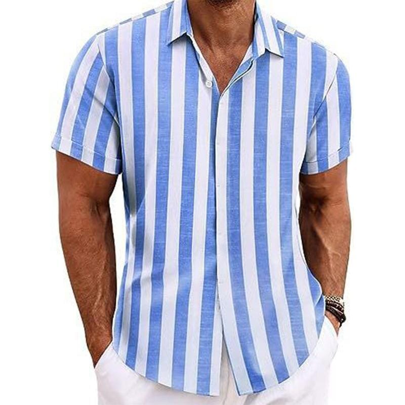 Herren Kurzarmhemd gestreift | Lässiges Sommerhemd grau-weiß [ Herrenkollektion - Frühling & Sommer '25 - Hemden ] 83 - Herren Kurzarmhemd gestreift Gratti Paris 