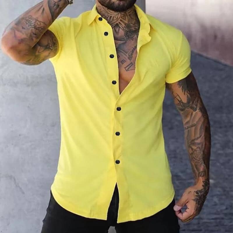 Herren Kurzarmhemd Slim Fit | Figurbetontes Freizeithemd weiß [ Herrenkollektion - Frühling & Sommer '25 - Hemden ] 116 - Herren Kurzarmhemd Slim Fit Gratti Paris Gelb M 