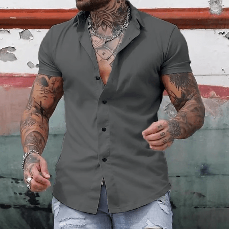 Herren Kurzarmhemd Slim Fit | Figurbetontes Freizeithemd weiß [ Herrenkollektion - Frühling & Sommer '25 - Hemden ] 116 - Herren Kurzarmhemd Slim Fit Gratti Paris Grau M 