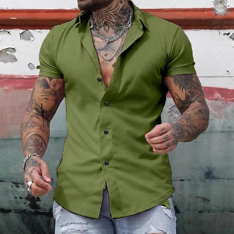 Herren Kurzarmhemd Slim Fit | Figurbetontes Freizeithemd weiß [ Herrenkollektion - Frühling & Sommer '25 - Hemden ] 116 - Herren Kurzarmhemd Slim Fit Gratti Paris Grün M 
