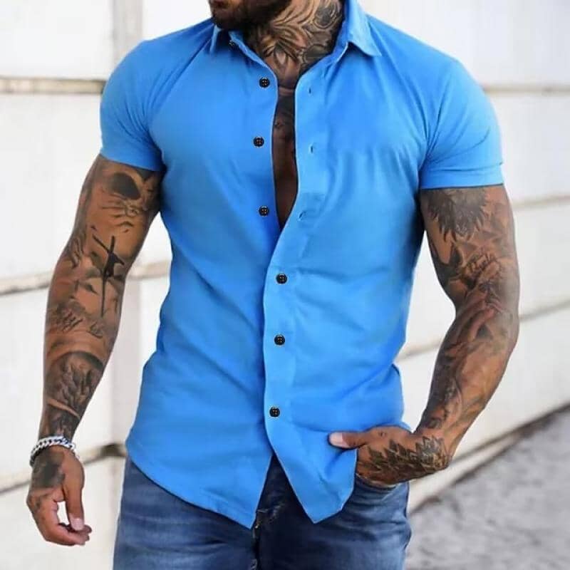 Herren Kurzarmhemd Slim Fit | Figurbetontes Freizeithemd weiß [ Herrenkollektion - Frühling & Sommer '25 - Hemden ] 116 - Herren Kurzarmhemd Slim Fit Gratti Paris Königsblau M 
