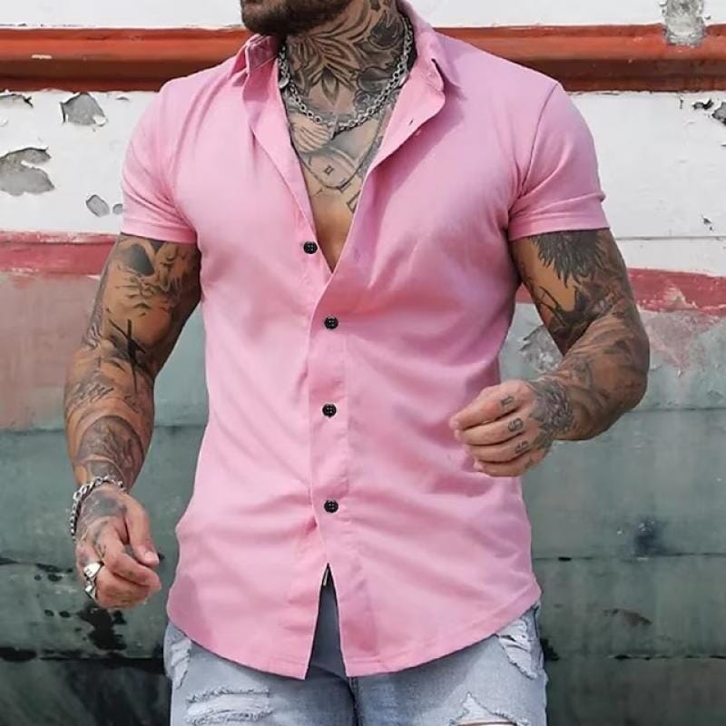 Herren Kurzarmhemd Slim Fit | Figurbetontes Freizeithemd weiß [ Herrenkollektion - Frühling & Sommer '25 - Hemden ] 116 - Herren Kurzarmhemd Slim Fit Gratti Paris Rosa M 