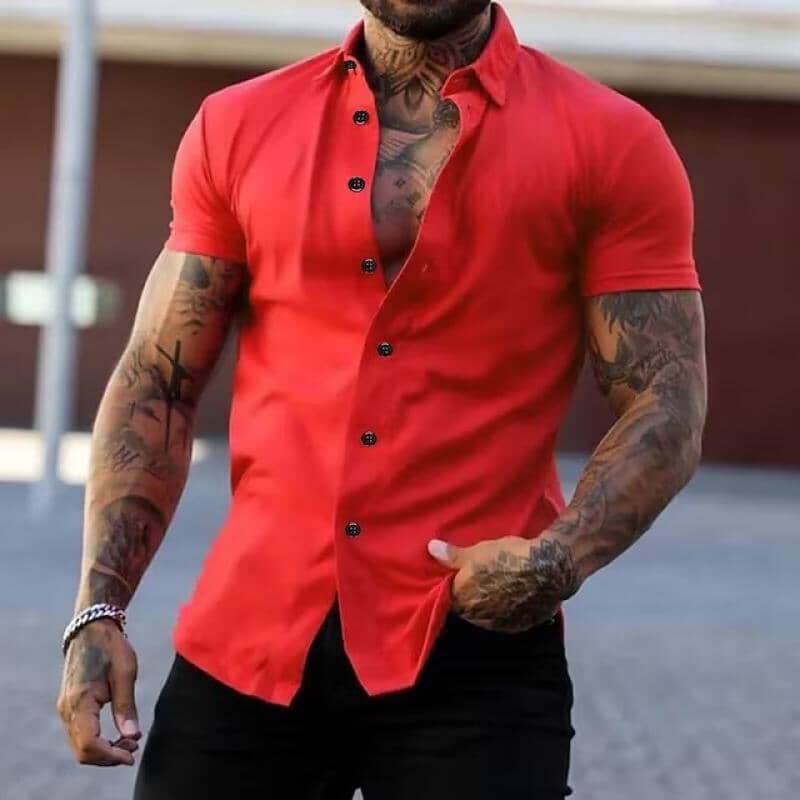 Herren Kurzarmhemd Slim Fit | Figurbetontes Freizeithemd weiß [ Herrenkollektion - Frühling & Sommer '25 - Hemden ] 116 - Herren Kurzarmhemd Slim Fit Gratti Paris Rot M 