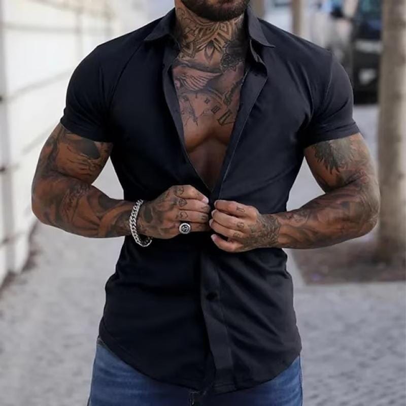 Herren Kurzarmhemd Slim Fit | Figurbetontes Freizeithemd weiß [ Herrenkollektion - Frühling & Sommer '25 - Hemden ] 116 - Herren Kurzarmhemd Slim Fit Gratti Paris Schwarz M 