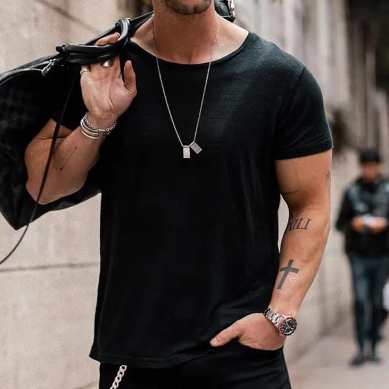 Herren Loose Fit T-Shirt | T-Shirt mit Leinenoptik weiß [ Herrenkollektion - Frühling & Sommer '25 - Hemden ] 110 - Herren Loose Fit T-Shirt Gratti Paris Schwarz S 