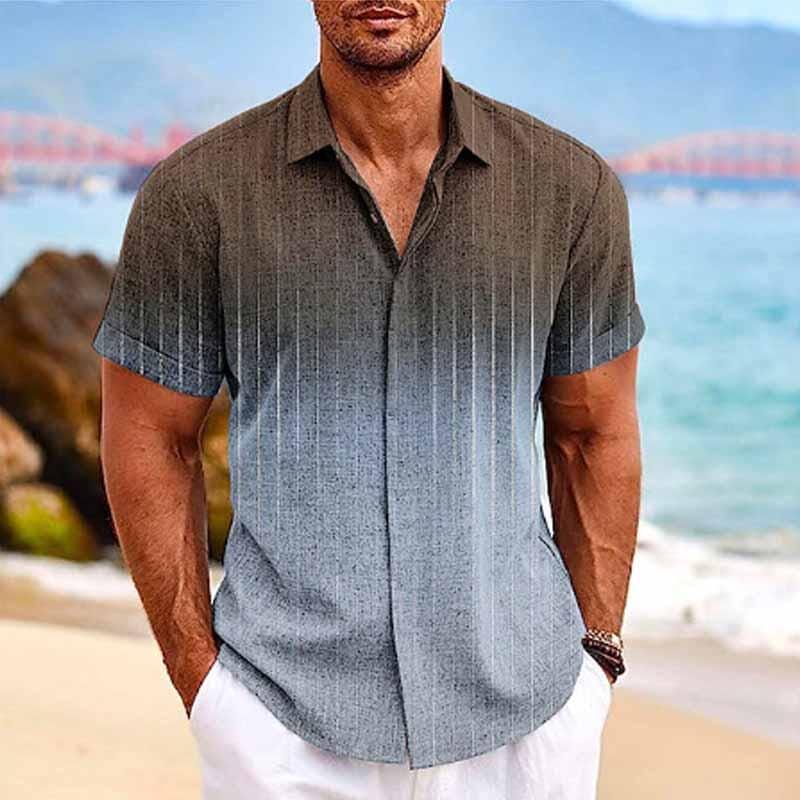 Herren Sommerhemd mit Farbverlauf | Lässiges Hawaiihemd Kurzarm grau [ Herrenkollektion - Frühling & Sommer '25 - Hemden ] 93 - Herren Sommerhemd mit Farbverlauf Gratti Paris Braun S 