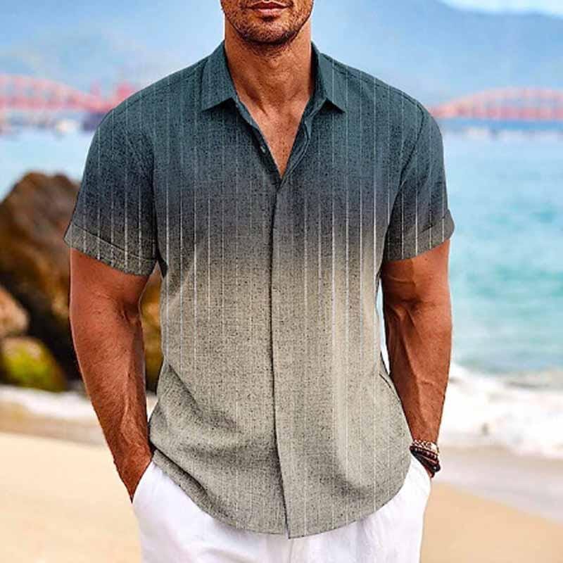 Herren Sommerhemd mit Farbverlauf | Lässiges Hawaiihemd Kurzarm grau [ Herrenkollektion - Frühling & Sommer '25 - Hemden ] 93 - Herren Sommerhemd mit Farbverlauf Gratti Paris Dunkelblau S 