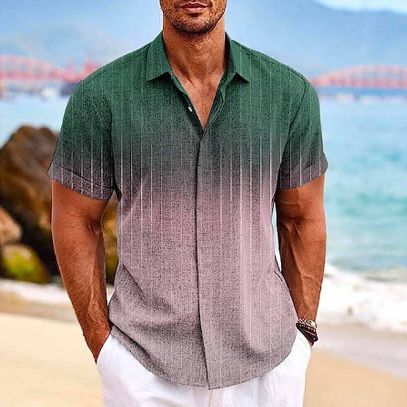 Herren Sommerhemd mit Farbverlauf | Lässiges Hawaiihemd Kurzarm grau [ Herrenkollektion - Frühling & Sommer '25 - Hemden ] 93 - Herren Sommerhemd mit Farbverlauf Gratti Paris Grün S 