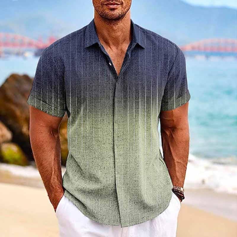 Herren Sommerhemd mit Farbverlauf | Lässiges Hawaiihemd Kurzarm grau [ Herrenkollektion - Frühling & Sommer '25 - Hemden ] 93 - Herren Sommerhemd mit Farbverlauf Gratti Paris Marineblau S 