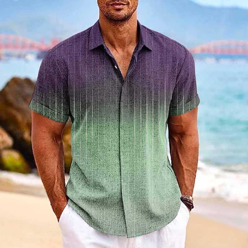 Herren Sommerhemd mit Farbverlauf | Lässiges Hawaiihemd Kurzarm grau [ Herrenkollektion - Frühling & Sommer '25 - Hemden ] 93 - Herren Sommerhemd mit Farbverlauf Gratti Paris Violett S 