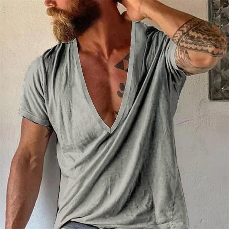 Herren T-Shirt mit tiefem V-Ausschnitt | Lässiges Sommer T-Shirt weiß [ Herrenkollektion - Frühling & Sommer '25 - Hemden ] 102 - Herren T-Shirt mit tiefem V-Ausschnitt Gratti Paris 