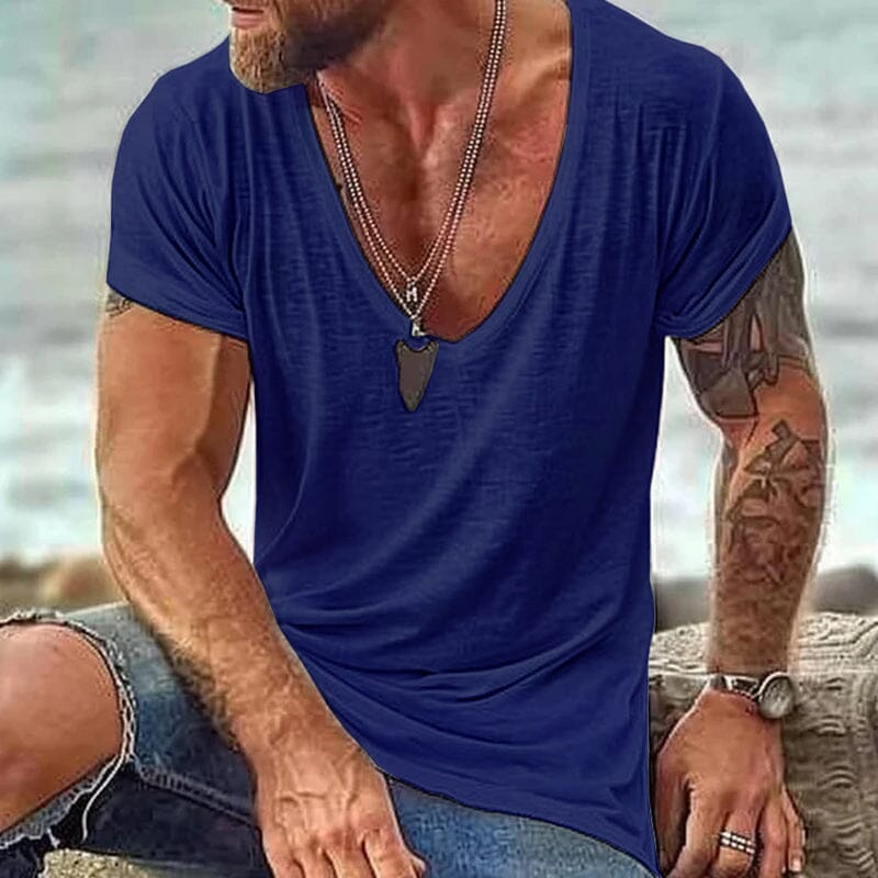 Herren T-Shirt mit tiefem V-Ausschnitt | Lässiges Sommer T-Shirt weiß [ Herrenkollektion - Frühling & Sommer '25 - Hemden ] 109 - Herren T-Shirt mit tiefem V-Ausschnittv Gratti Paris 