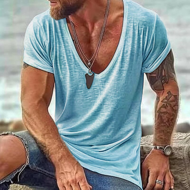 Herren T-Shirt mit tiefem V-Ausschnitt | Lässiges Sommer T-Shirt weiß [ Herrenkollektion - Frühling & Sommer '25 - Hemden ] 109 - Herren T-Shirt mit tiefem V-Ausschnittv Gratti Paris 