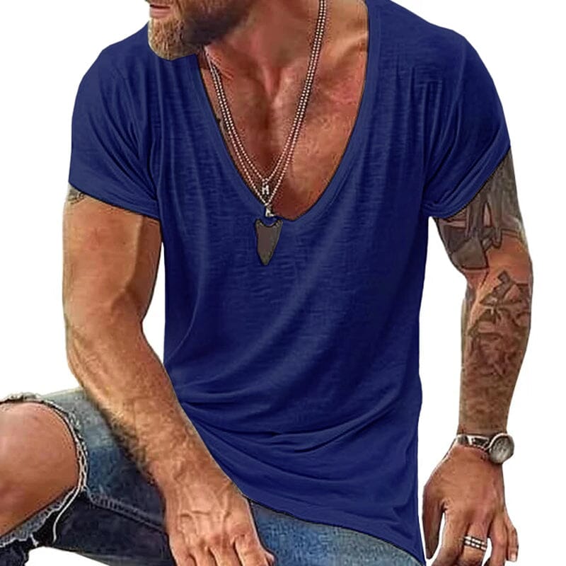 Herren T-Shirt mit tiefem V-Ausschnitt | Lässiges Sommer T-Shirt weiß [ Herrenkollektion - Frühling & Sommer '25 - Hemden ] 109 - Herren T-Shirt mit tiefem V-Ausschnittv Gratti Paris Marineblau S 