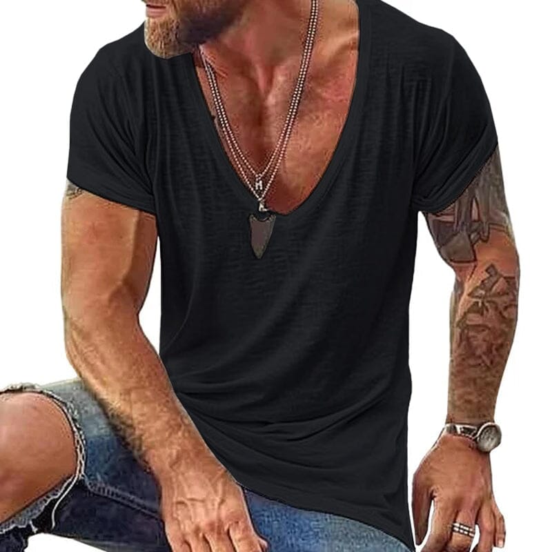 Herren T-Shirt mit tiefem V-Ausschnitt | Lässiges Sommer T-Shirt weiß [ Herrenkollektion - Frühling & Sommer '25 - Hemden ] 109 - Herren T-Shirt mit tiefem V-Ausschnittv Gratti Paris Schwarz S 