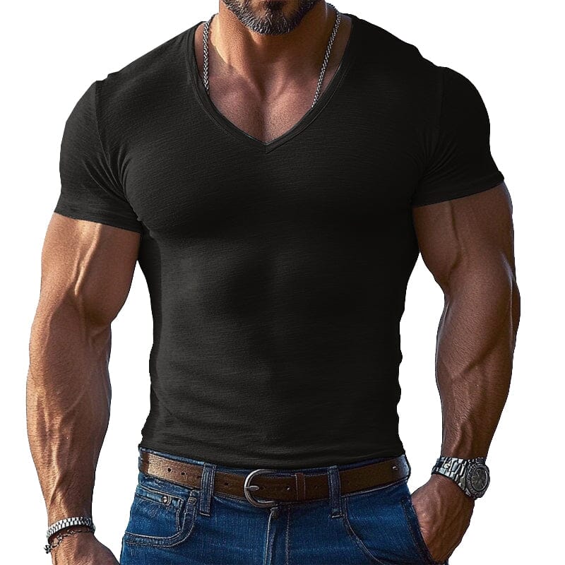 Herren T-Shirt V-Ausschnitt Slim Fit | Muskelshirt kurzarm melange hellblau [ Herrenkollektion - Frühling & Sommer '25 - Hemden ] 131 - Herren T-Shirt V-Ausschnitt Slim Fit Gratti Paris 