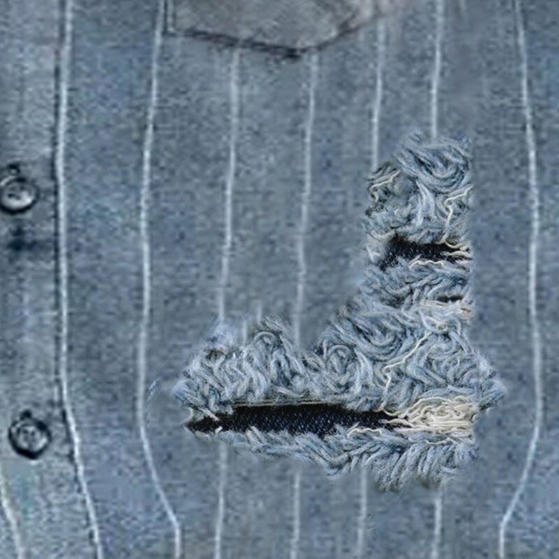 Herren Vintage Jeanshemd kurzarm | Used-Look Hemd gestreift zerrissen [ Herrenkollektion - Frühling & Sommer '25 - Hemden ] 92 - Herren Vintage Jeanshemd kurzarm Gratti Paris 