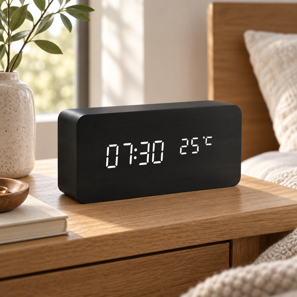 Digitalwecker Morgenholz — Schwarzblockförmig