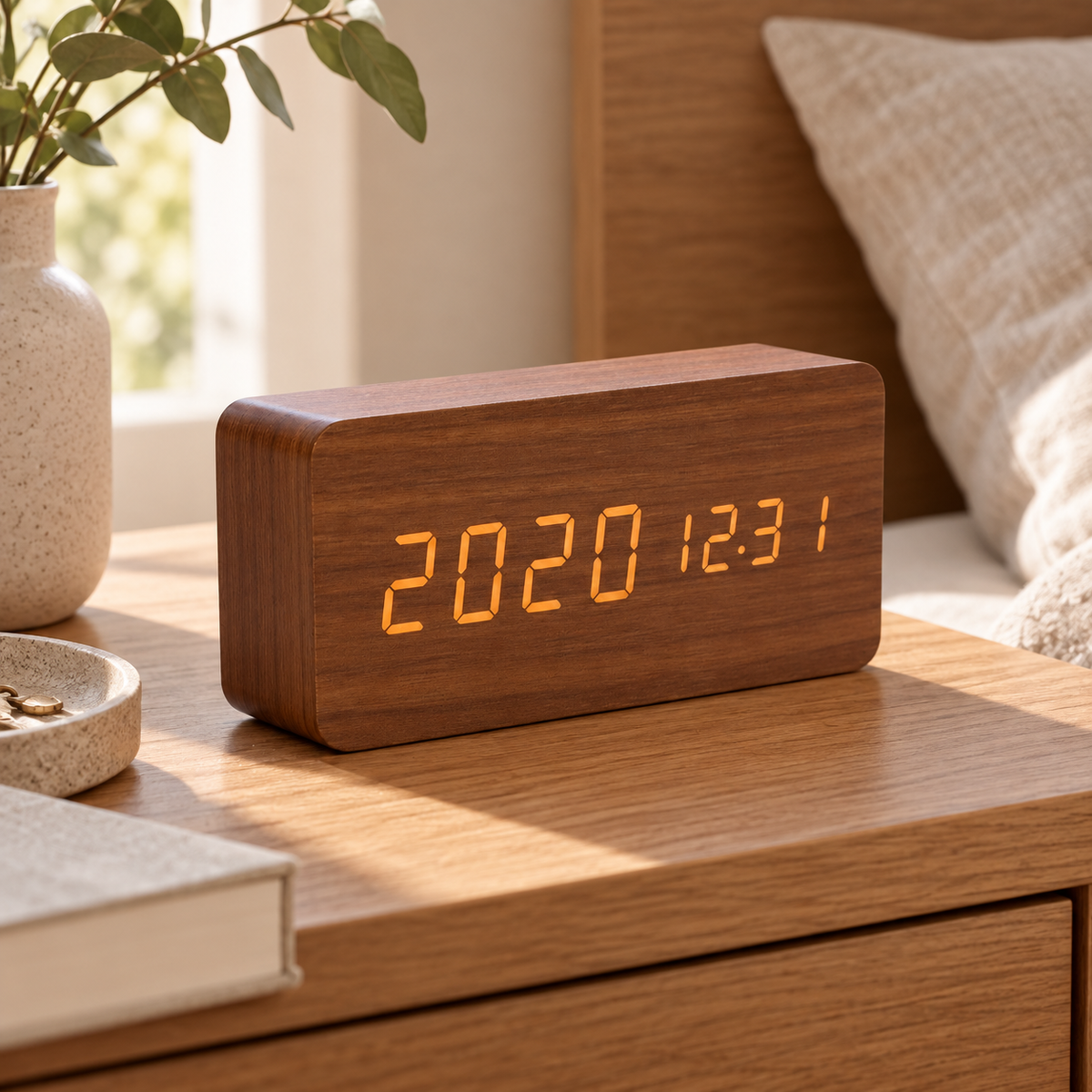 Digitalwecker Morgenholz — Braunbalkenförmig