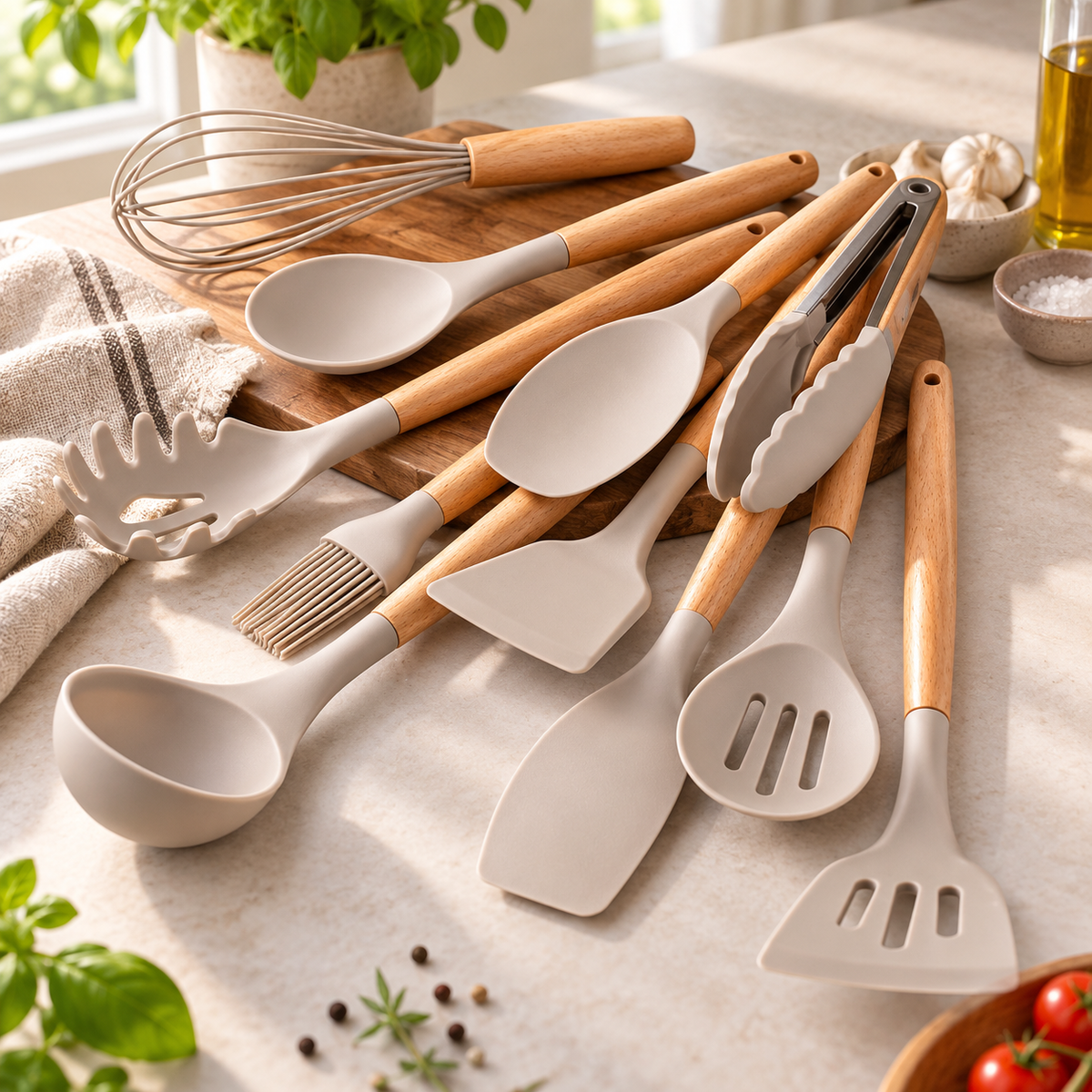 Küchenhelfer-Set Silvena, 12-teilig — Khaki