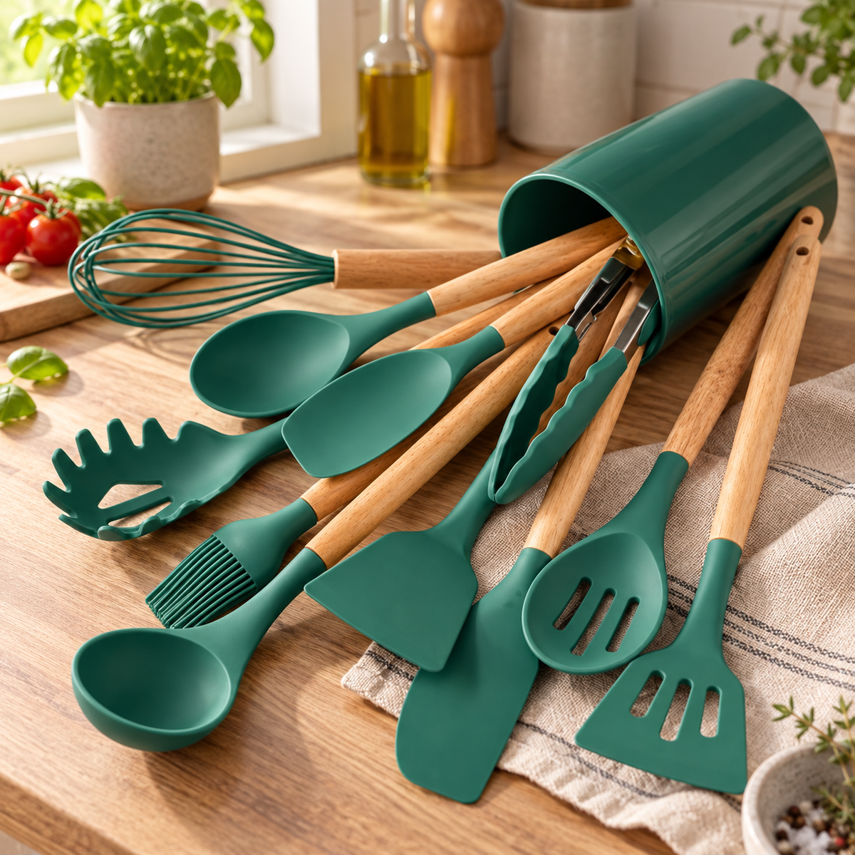 Küchenhelfer-Set Silvena, 12-teilig — Tiefgrün