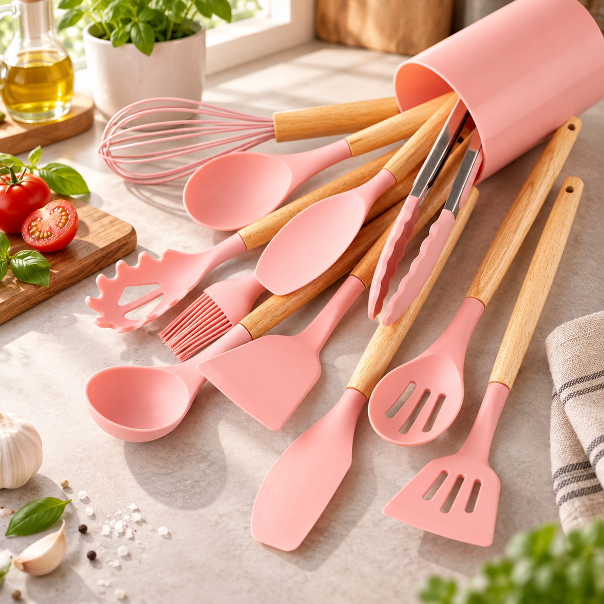 Küchenhelfer-Set Silvena, 12-teilig — Hellrosa