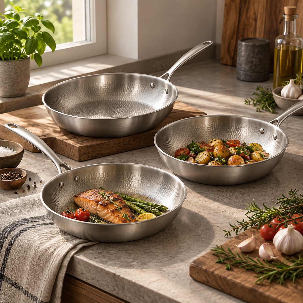 Pfanne Aurelia aus Edelstahl — 3-Teiliges Set (26/28/30)